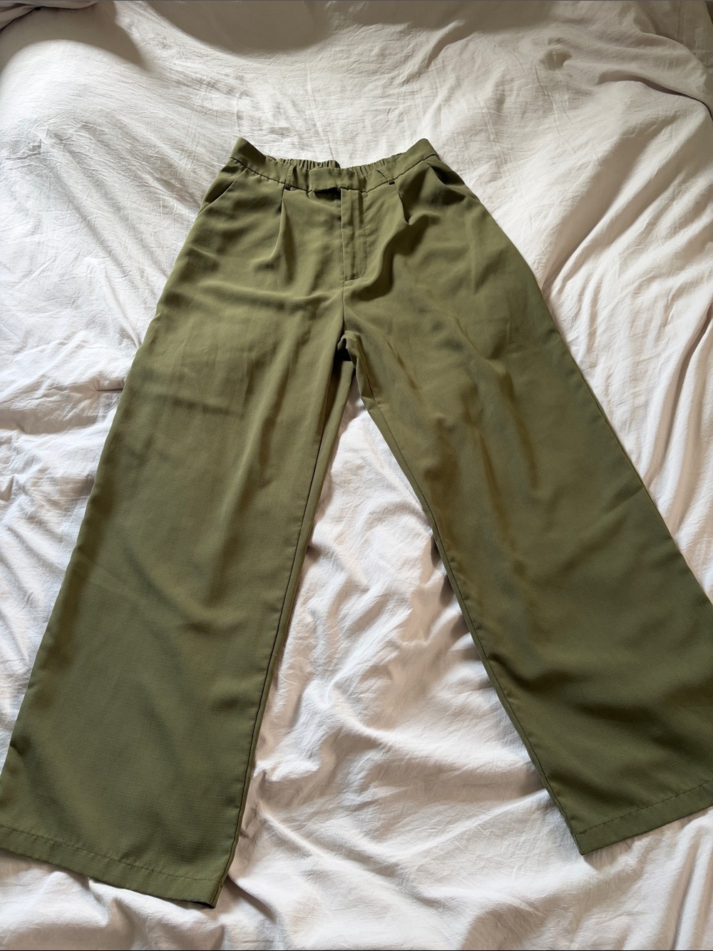 Cider Olive Green Wide-Leg Chinos